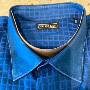 Stefano Ricci shirt. Size 3 XL. Blue windowpane pattern.